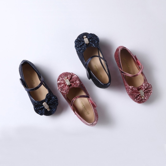 Girls Mary Jane Glitter Ballerina Flat Navy Shoes - Picture 6 of 6